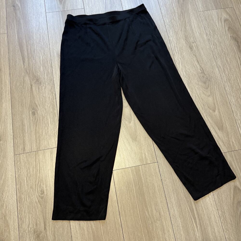 Exclusively Misook Pants‎ Women L Wide Leg Pull on Acrylic Knit Stretch Black